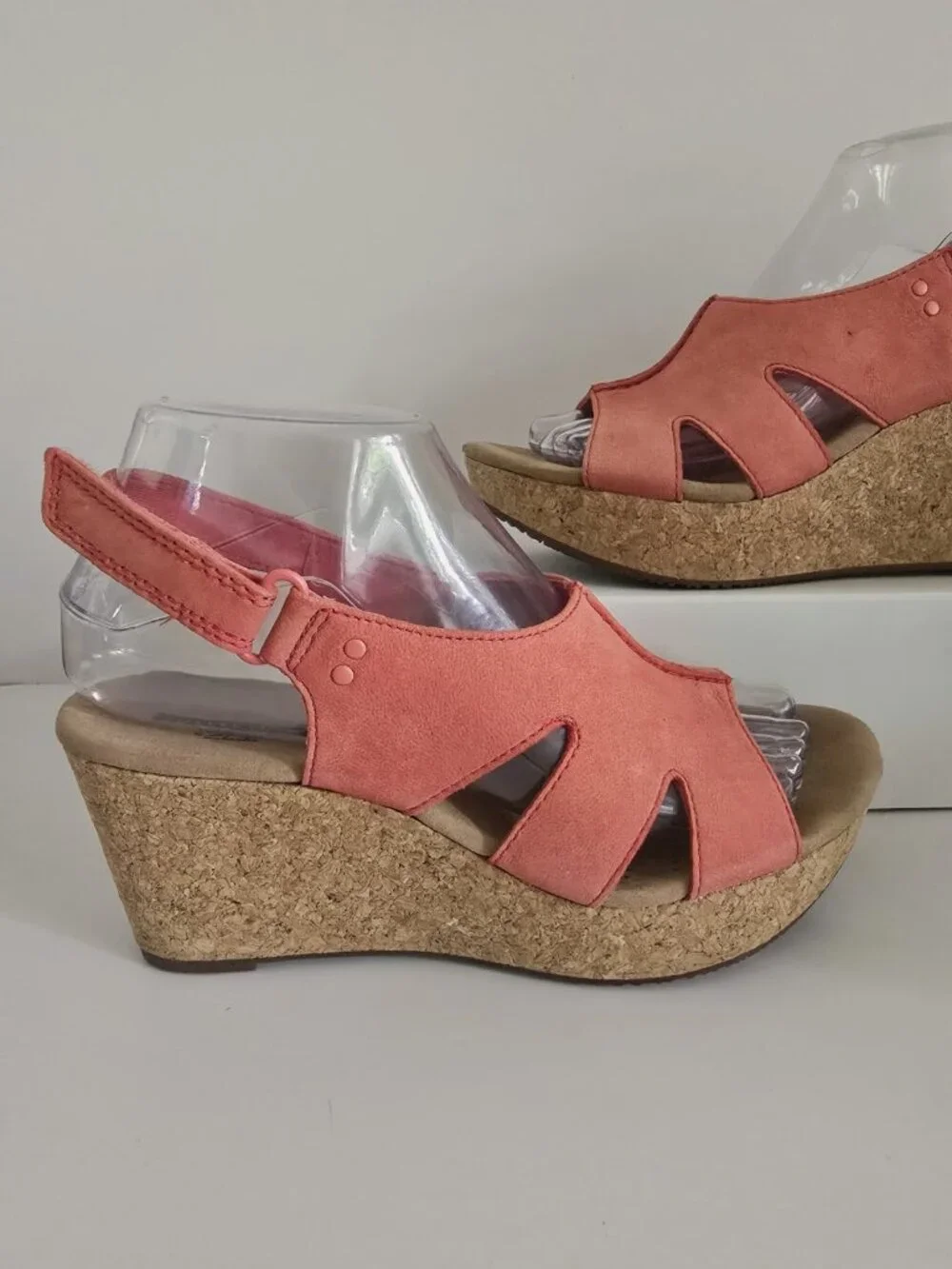Clarks Annadel Bari Platform Wedge Sandals Pink Leather Shoes 7.5 Y2K 90s Womens